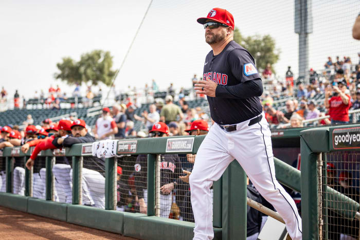 Feb 24, 2024; Stephen Vogt manages his first spring training game for the Cleveland Guardians. Photo Credit: @CleGuardians On X